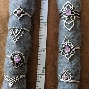 Boho 7 pc. Midi ring set, soft purple.